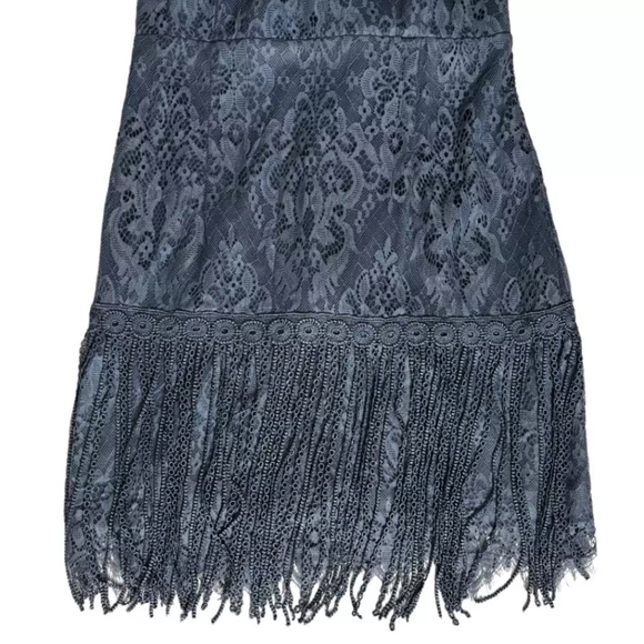 Two Sisters Shimmy Cocktail Spaghetti  Straps Tassel Mini Dress Steel Blue Sz 6. - Picture 6 of 16